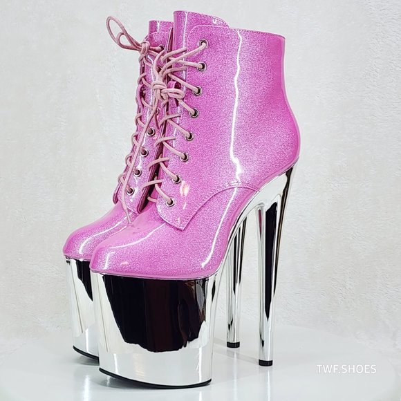 Pink Glitter Platform Boots - Picture 1 of 7